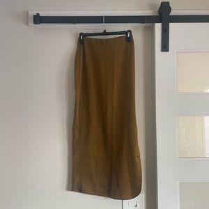Miou Muse - Satin Side Slit Skirt in Gold - Size Small
